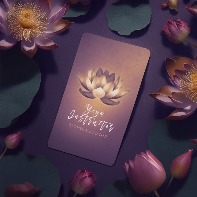 Purple Glowing Lotus and OM Symbol Yoga Instructor Business Card (Creator Uploaded)