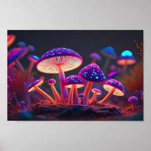 Purple Glowing Mushrooms Poster