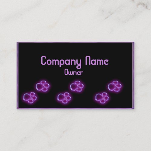 Purple glowing pet paws business card