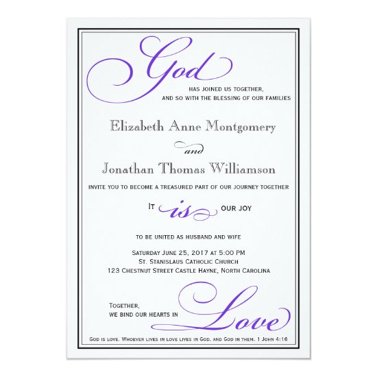 Purple God is Love Christian Wedding Invitation