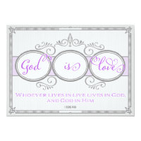 Purple God is Love Christian Wedding Invitations