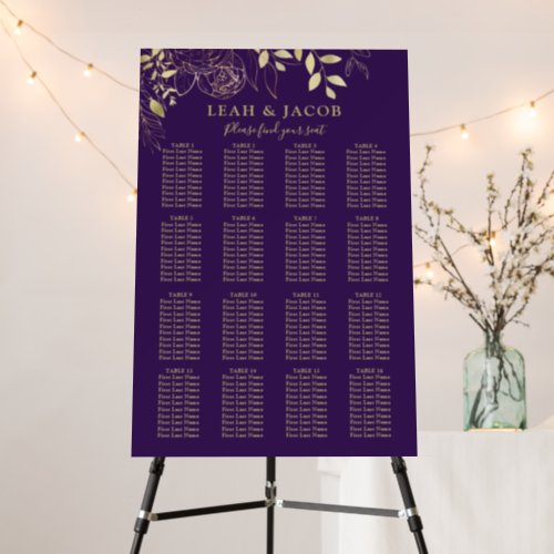 Purple Gold 16 Table Floral Wedding Seating Chart Foam Board