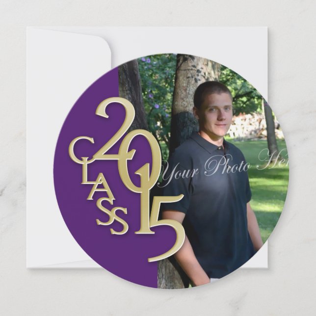 Purple Gold 2015 Photo Graduation Invitation (Front)