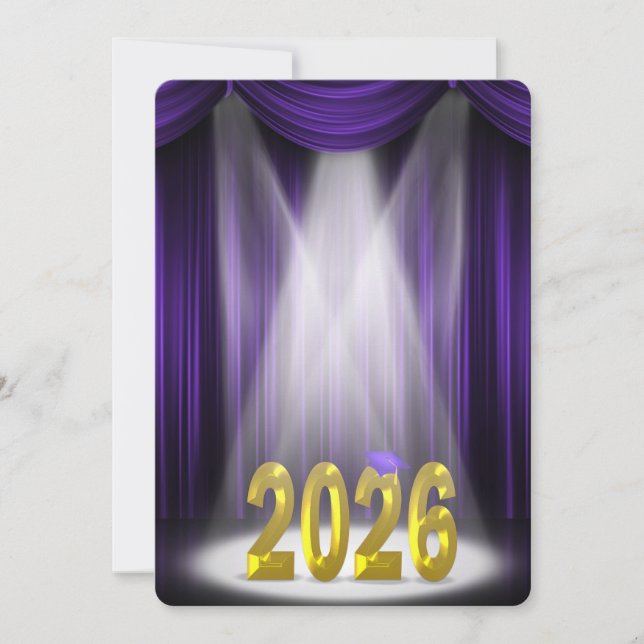 Purple & Gold 2026 Graduation in Spotlight   Invitation (Front)