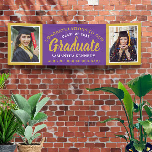 Purple & Gold 2 Photo Congratulations Graduation Banner
