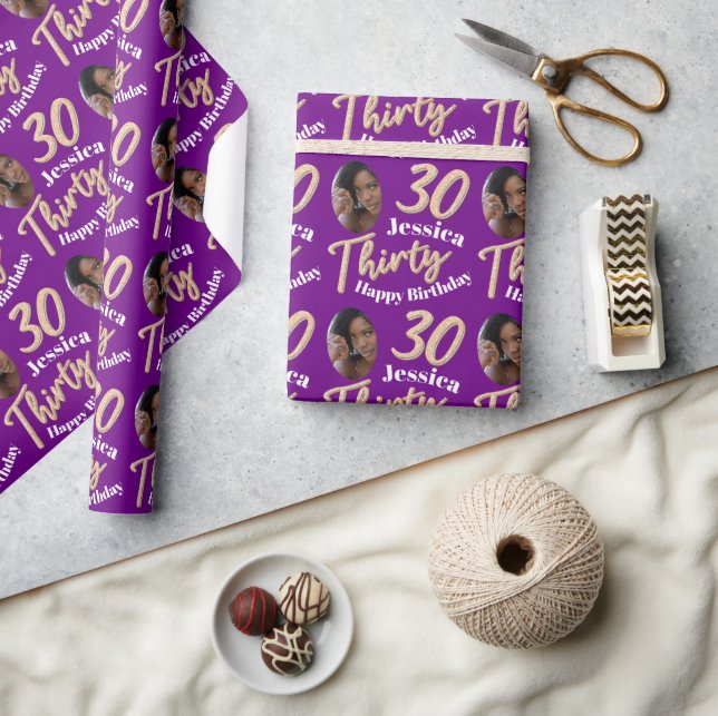 Purple gold 30th birthday photo wrapping paper (Crafts)