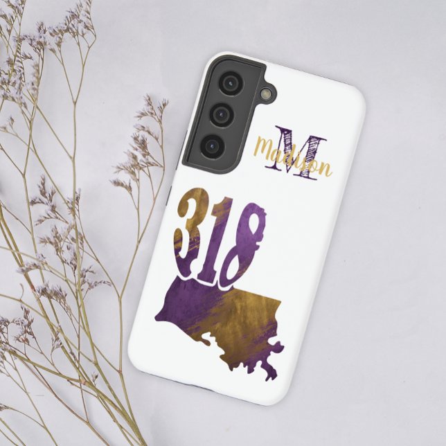 Purple Gold 318 Area Code Louisiana Initial Name Samsung Galaxy Case (Creator Uploaded)