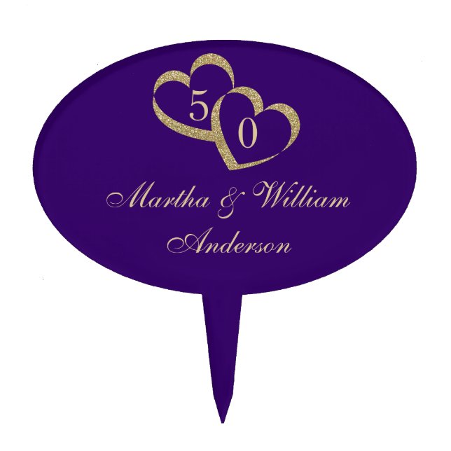 Purple & Gold 50th Anniversary Cake Topper (Front)