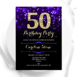 Purple Gold 50th Birthday Invitation<br><div class="desc">50th birthday party invitation. Elegant purple design with faux glitter gold. Features stylish diamonds, bokeh lights and script font. Men or women bday invite. Perfect for a stylish adult birthday party. Personalize with your own details. Message me if you need further customization. Printed Zazzle invitations or instant download digital printable...</div>