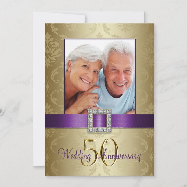 Purple Gold 50th Wedding Anniversary Invitation (Front)