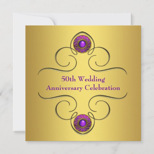 Purple Gold 50th Wedding Anniversary Party Custom Invite