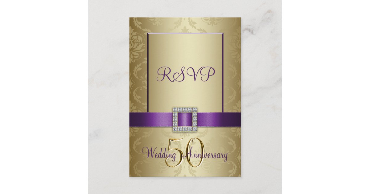 Purple Gold 50th Wedding Anniversary RSVP Card | Zazzle.com