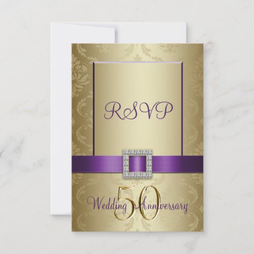 Purple Gold 50th Wedding Anniversary RSVP Card