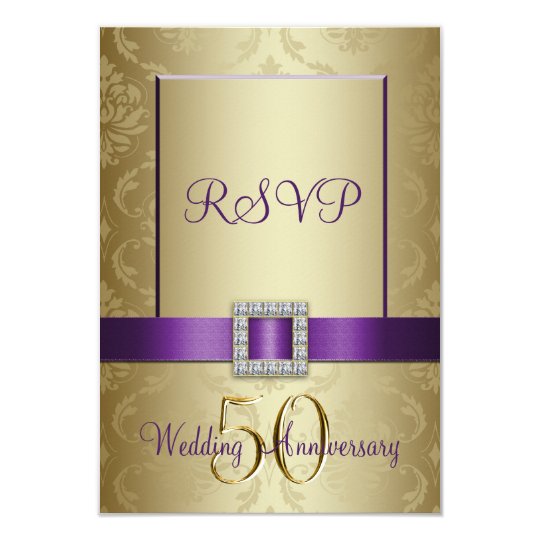 Purple Gold 50th  Wedding  Anniversary  RSVP  Card  Zazzle com