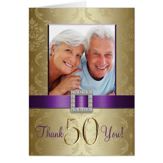 Purple Gold 50th Wedding Anniversary Thank You Card