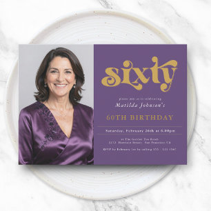 Purple Gold 60th Birthday Invitation