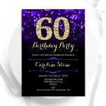 Purple Gold 60th Birthday Invitation<br><div class="desc">60th birthday party invitation. Elegant purple design with faux glitter gold. Features stylish diamonds, bokeh lights and script font. Men or women bday invite. Perfect for a stylish adult birthday party. Personalize with your own details. Message me if you need further customization. Printed Zazzle invitations or instant download digital printable...</div>