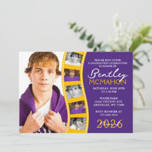 Purple & Gold 6 Photo Filmstrip Graduation Collage Invitation