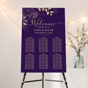Purple & Gold 6 Table Floral Wedding Seating Chart Foam Board
