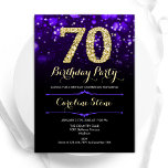 Purple Gold 70th Birthday Invitation<br><div class="desc">70th birthday party invitation. Elegant purple design with faux glitter gold. Features stylish diamonds, bokeh lights and script font. Men or women bday invite. Perfect for a stylish adult birthday party. Personalize with your own details. Message me if you need further customization. Printed Zazzle invitations or instant download digital printable...</div>