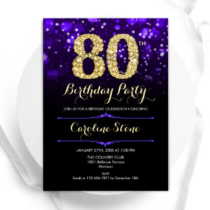 Purple Gold 80th Birthday Invitation