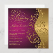 Purple & Gold 90th Birthday Party Invitation (Front/Back)