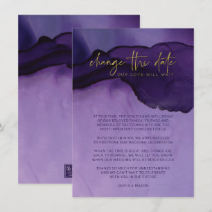 Purple & Gold Abstract Change The Date Wedding Invitation