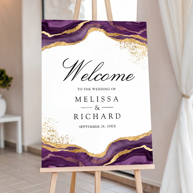 Purple Gold Abstract Ink Wedding Welcome Sign (Creator Uploaded)