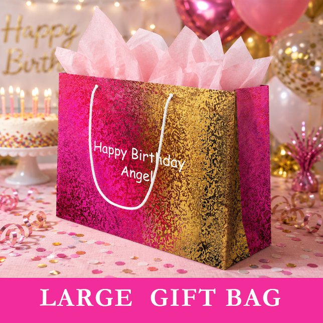 Purple Gold Abstract Metallic Texture Birthday Large Gift Bag (Purple Gold Abstract Metallic Texture Birthday Large Gift Bag)