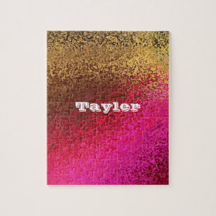 Purple Gold Abstract Metallic Texture Custom Name Jigsaw Puzzle