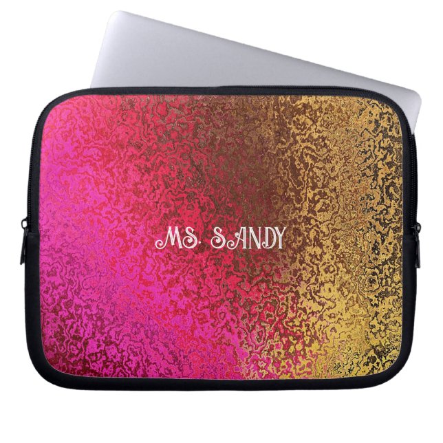 Purple Gold Abstract Metallic Texture Custom Name Laptop Sleeve (Front)