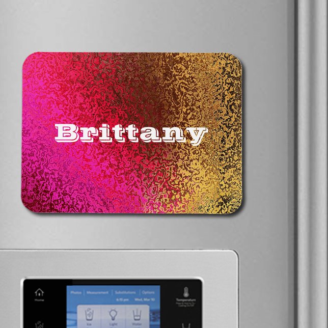 Purple Gold Abstract Metallic Texture Custom Name Magnet (Own Name Shades of Pink & Gold Premium Magnet)