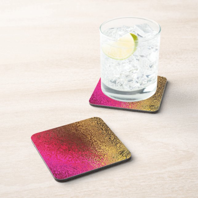 Purple Gold Abstract Metallic Texture Design Beverage Coaster (Right Side)