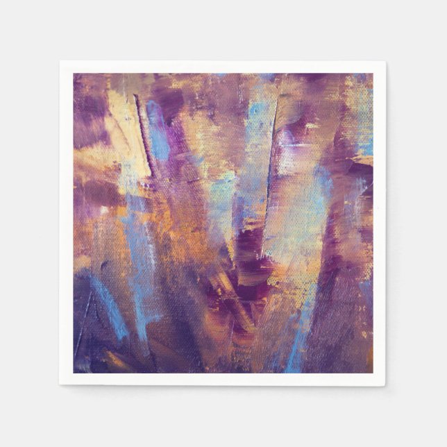 Purple & Gold Abstract Oil Painting Metallic Paper Napkins (Front)