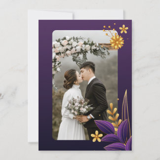 Purple & Gold Aesthetics Floral Photo Wedding Invitation