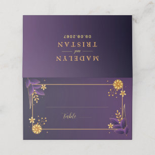 Purple & Gold Aesthetics Floral Wedding Return Add Place Card