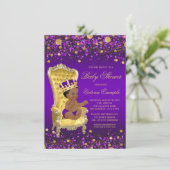 Purple Gold African American Prince Baby Shower Invitation (Standing Front)