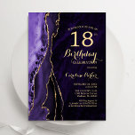 Purple Gold Agate 18th Birthday Invitation<br><div class="desc">Purple and gold agate 18th birthday party invitation. Elegant modern design featuring watercolor agate marble geode background,  faux glitter gold and typography script font. Trendy invite card perfect for a stylish women's bday celebration. Printed Zazzle invitations or instant download digital printable template.</div>