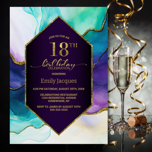 Purple Gold Agate 18th Birthday Party Invitation