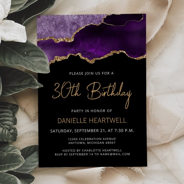 Purple Gold Agate 30th Birthday Invitation (Creator Uploaded)