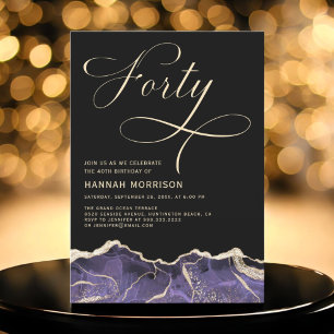 Purple Gold Agate 40th Forty Birthday Party Invitation