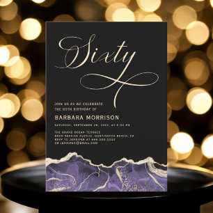 Purple Gold Agate 60th Sixty Birthday Party Invitation