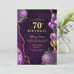 Purple Gold Agate 70th Birthday Invitation