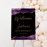 Purple Gold Agate 80th Birthday Welcome Foam Board<br><div class="desc">This elegant birthday party welcome sign features top and bottom borders of watercolor agate geode in shades of purple with gold faux glitter highlights. The text combines gold-colored script and sans serif fonts on a black background. Personalize it with the guest of honor's name in script and the event and...</div>