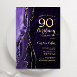 Purple Gold Agate 90th Birthday Invitation<br><div class="desc">Purple and gold agate 90th birthday party invitation. Elegant modern design featuring watercolor agate marble geode background,  faux glitter gold and typography script font. Trendy invite card perfect for a stylish women's bday celebration. Printed Zazzle invitations or instant download digital printable template.</div>