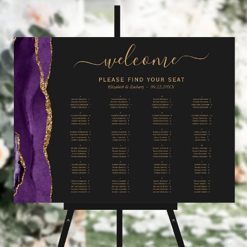 Purple Gold Agate Alphabetical Wedding Seating Foam Board