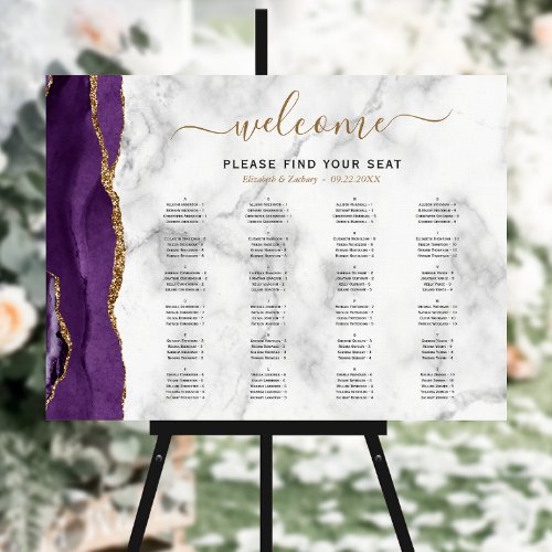 Purple Gold Agate Alphabetical Wedding Seating Foam Board