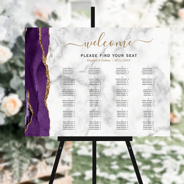 Purple Gold Agate Alphabetical Wedding Seating Foam Board (Creator Uploaded)