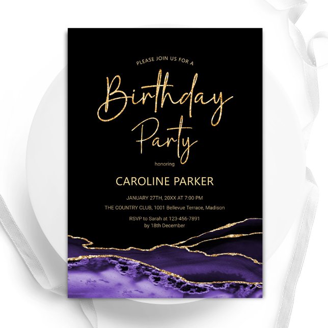 Purple Gold Agate Birthday Any Age Invitation (Creator Uploaded)