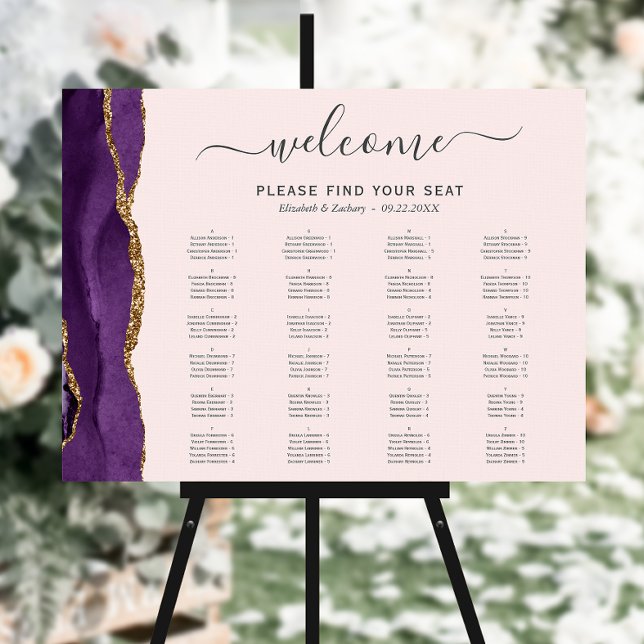 Purple Gold Agate Blush Pink Wedding Seating Foam Board (Creator Uploaded)